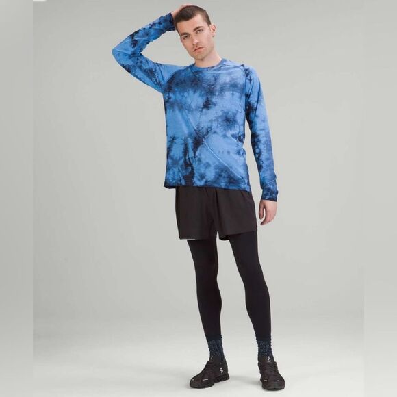 Lululemon Men’s Metal Vent Tech Long Sleeve Shirt Marble Dye Blue Nile XS - Picture 2 of 10
